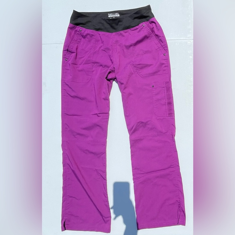 Healing Hands Purple Label tori yoga pant style fuchsia scrub pants, size medium